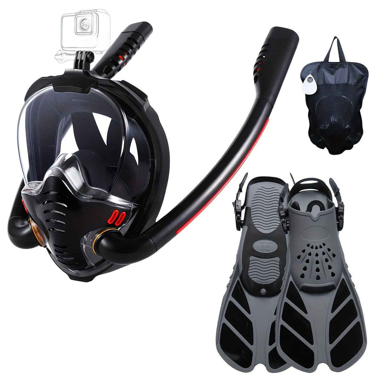 Full Face Snorkel Mask Set with Flippers – Complete Snorkelling Kit