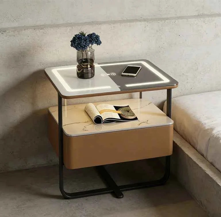 Smart Nightstand with USB Charging, LED Light & Digital Lock – Modern Bedroom Storage
