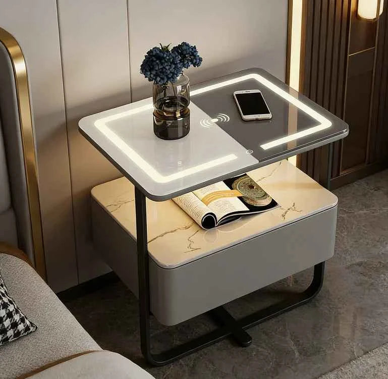 Smart Nightstand with USB Charging, LED Light & Digital Lock – Modern Bedroom Storage