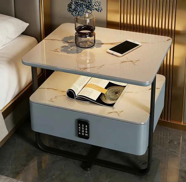 Smart Nightstand with USB Charging, LED Light & Digital Lock – Modern Bedroom Storage