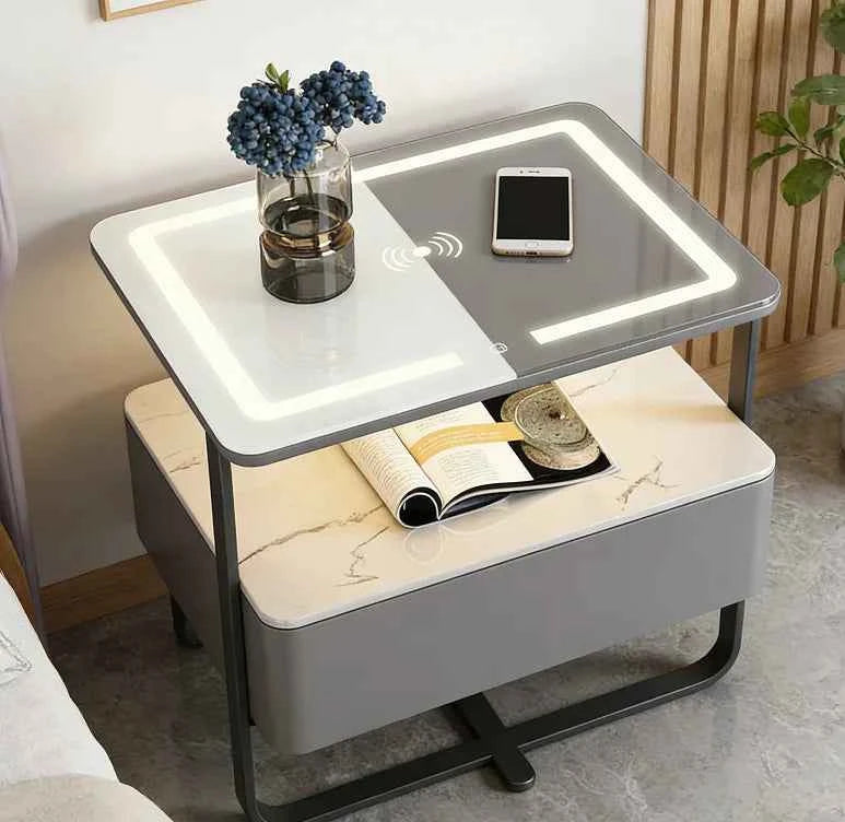Smart Nightstand with USB Charging, LED Light & Digital Lock – Modern Bedroom Storage