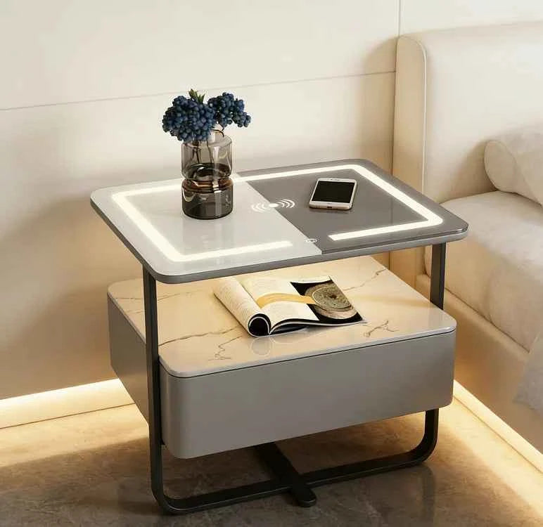 Smart Nightstand with USB Charging, LED Light & Digital Lock – Modern Bedroom Storage