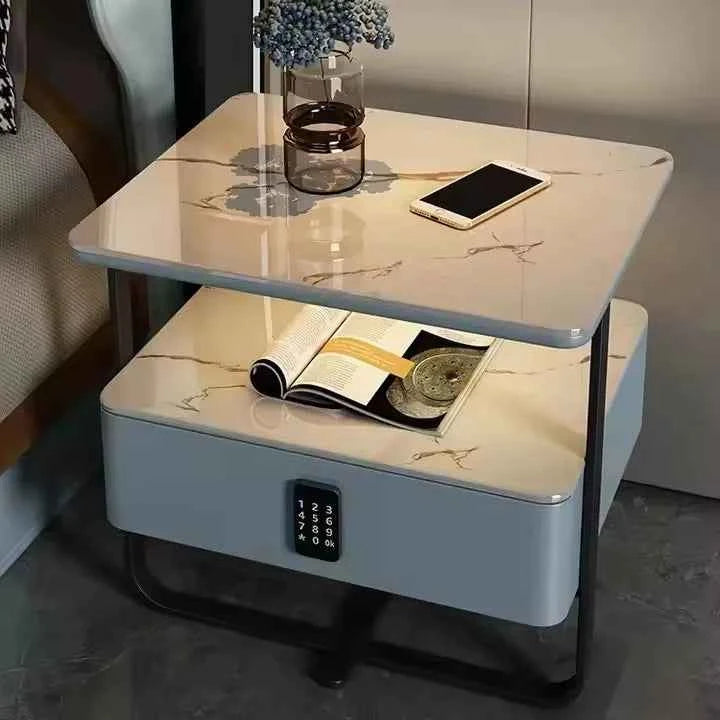 Leather Art Nightstand – High-End Free Installation Solid Wood Modern Bedside Table