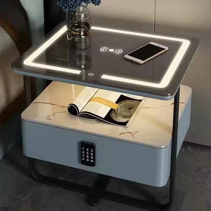 Leather Art Nightstand – High-End Free Installation Solid Wood Modern Bedside Table