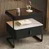 Iron Minimalist Nightstand – Modern Light Luxury Bedside Open Shelf with Glass