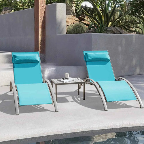 3-Piece Adjustable Aluminium Sun Lounger Set – All-Weather Poolside & Garden Furniture with Side Table