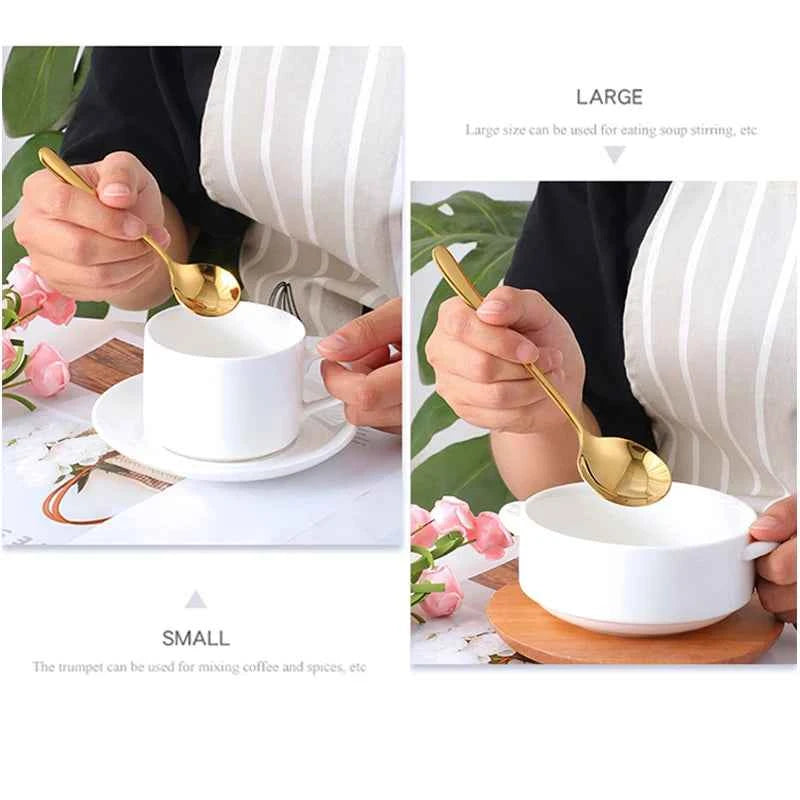 Stainless Steel Coffee & Tea Spoons – Gold & Blue Teaspoons for Mixing, Soup & Serving