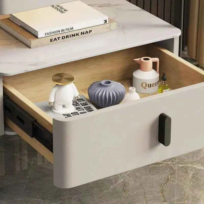 Iron Minimalist Nightstand – Modern Light Luxury Bedside Open Shelf with Glass