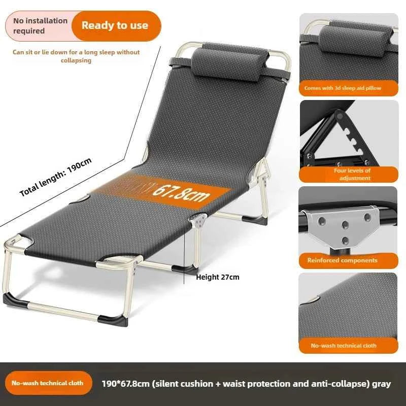 Portable Foldable Nap Bed – Single Adult Metal Frame for Office, Beach & Outdoor Use