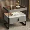 Iron Minimalist Nightstand – Modern Light Luxury Bedside Open Shelf with Glass