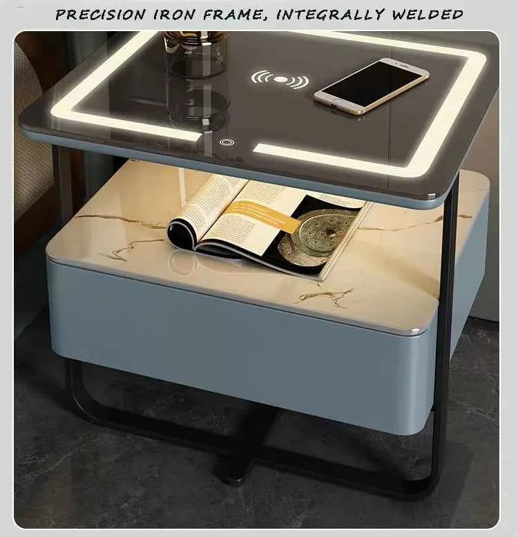 Leather Art Nightstand – High-End Free Installation Solid Wood Modern Bedside Table