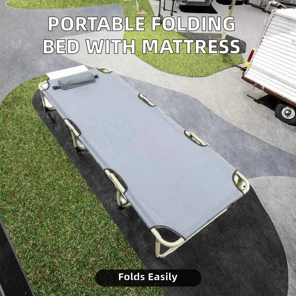 Folding Camping Cot for Adults – Adjustable 5-Position Portable Sleeping Bed with Pillow & Mattress