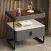 Iron Minimalist Nightstand – Modern Light Luxury Bedside Open Shelf with Glass