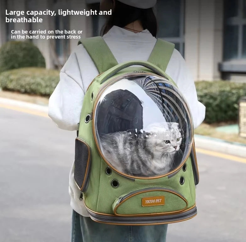 Astronaut Pet Backpack – Ventilated Mesh Foldable Outdoor Travel Bag for Kittens & Puppies (Beige/Blue) - Dripshop