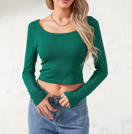 Puloru Casual Long Sleeve Cropped T-Shirt – Women's Everyday Top - Dripshop