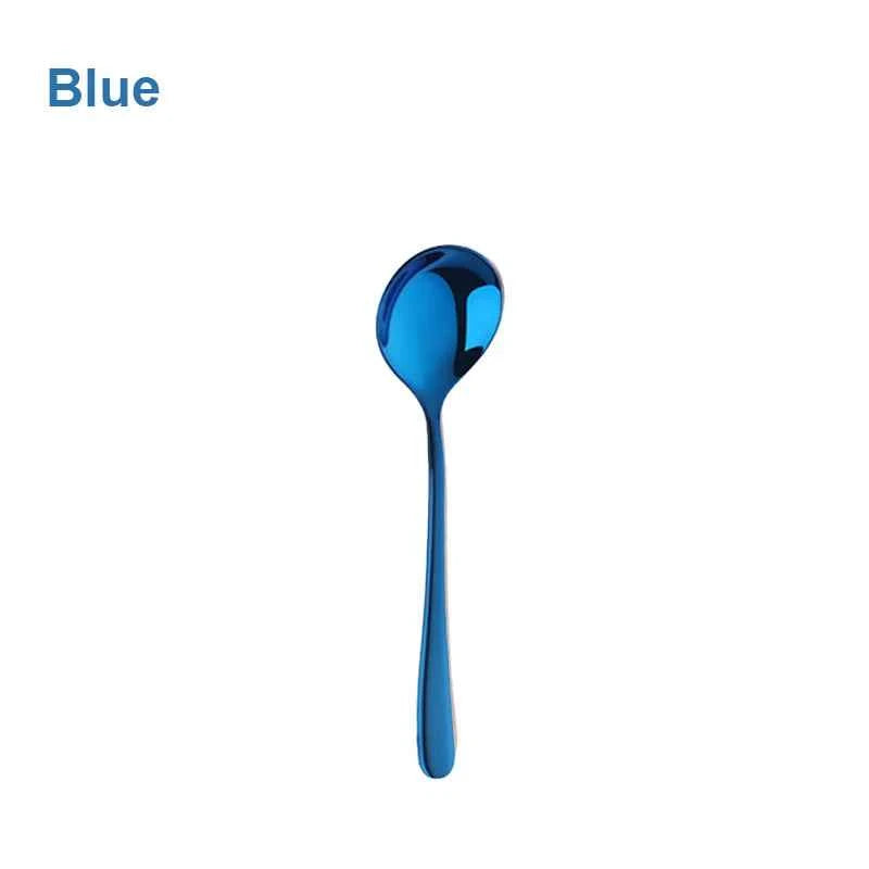 Stainless Steel Coffee & Tea Spoons – Gold & Blue Teaspoons for Mixing, Soup & Serving