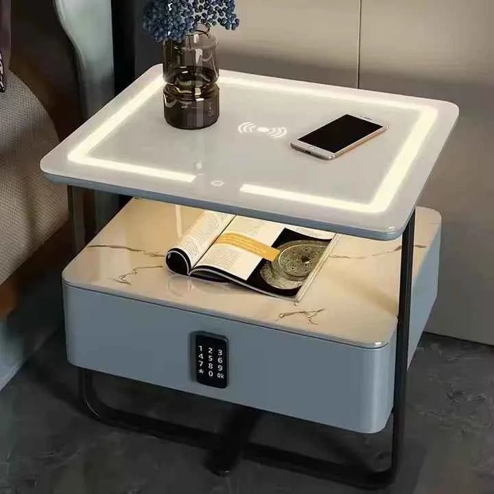 Leather Art Nightstand – High-End Free Installation Solid Wood Modern Bedside Table