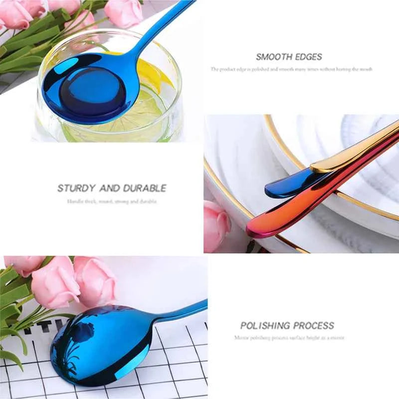 Stainless Steel Coffee & Tea Spoons – Gold & Blue Teaspoons for Mixing, Soup & Serving