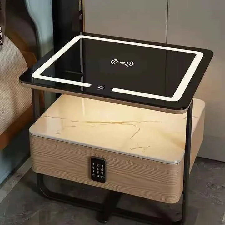 Leather Art Nightstand – High-End Free Installation Solid Wood Modern Bedside Table