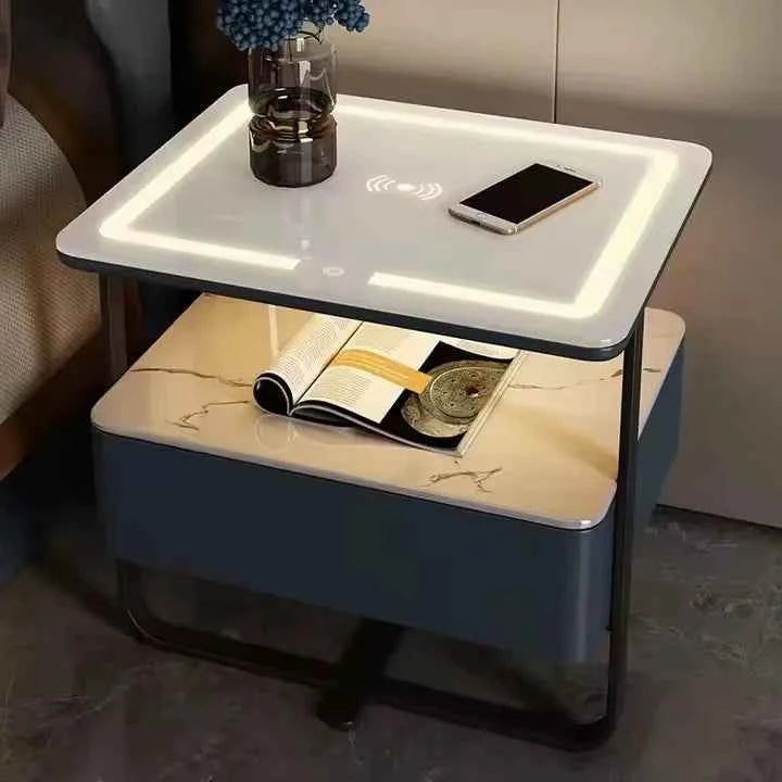 Leather Art Nightstand – High-End Free Installation Solid Wood Modern Bedside Table