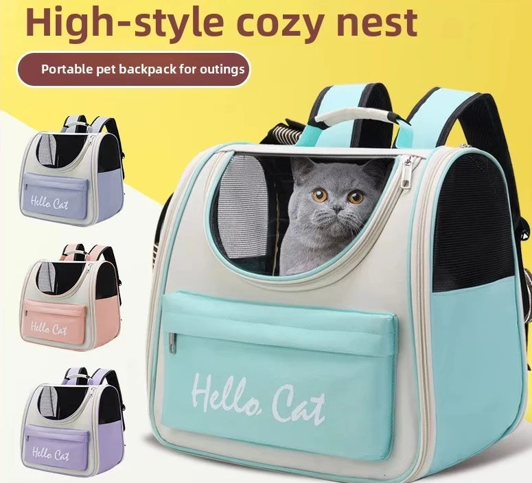 Astronaut Pet Backpack – Ventilated Mesh Foldable Outdoor Travel Bag for Kittens & Puppies (Beige/Blue) - Dripshop