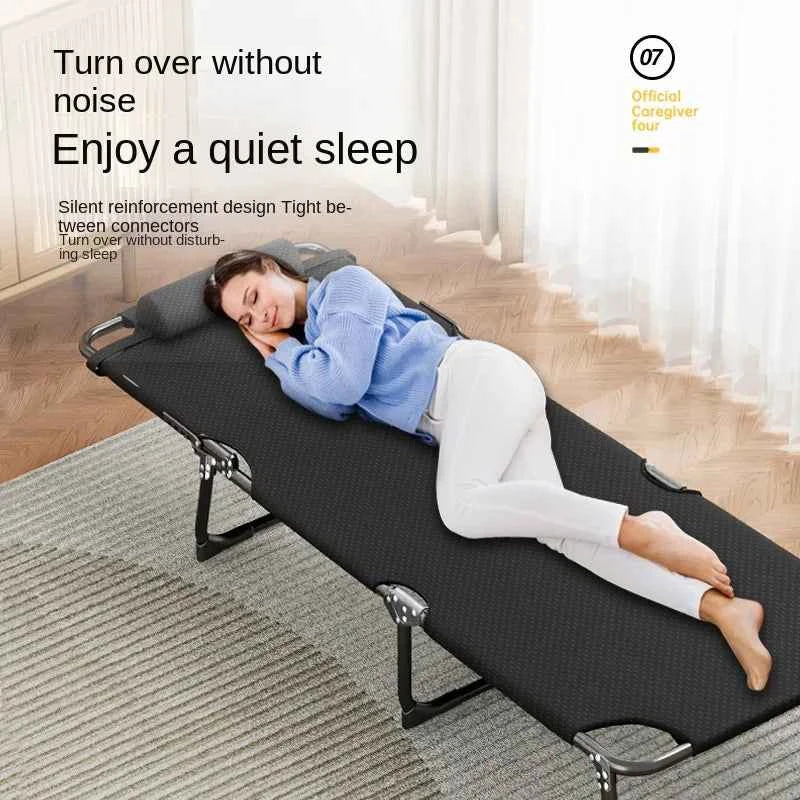 Portable Foldable Nap Bed – Single Adult Metal Frame for Office, Beach & Outdoor Use