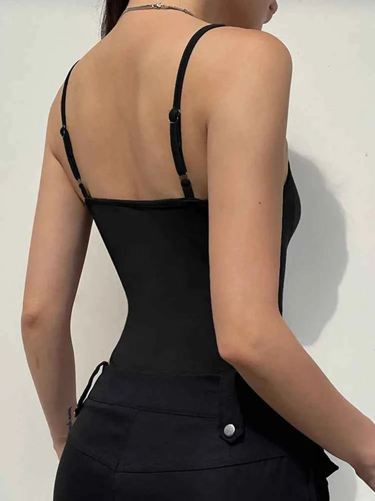 Women's Shirred Spaghetti Strap Bodysuit | Sleeveless Slim Fit Camisole