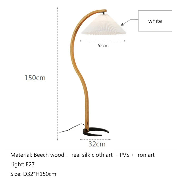 Japanese Arc Floor Lamp | Solid Wood Base & Pleated Shade | Dimmable LED - Dripshop