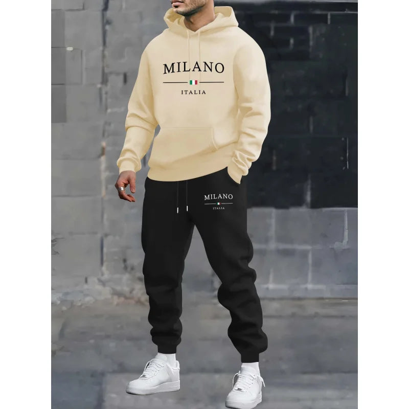 Milan Print Men's Hoodie & Sweatpants Two-Piece Set | Casual Tracksuit - Dripshop