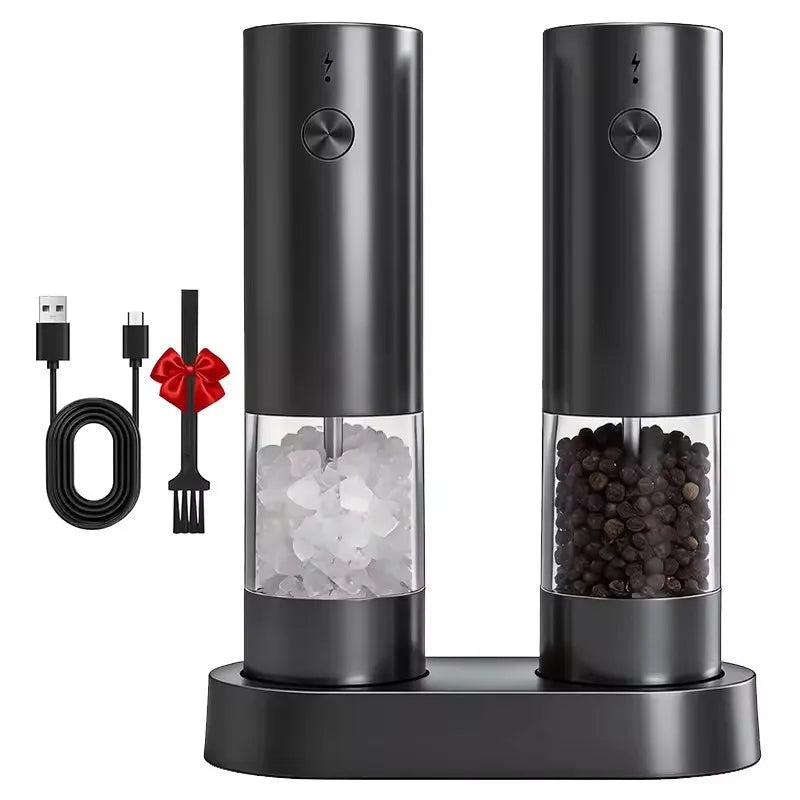 Electric Salt & Pepper Grinder Set with LED Light – USB Rechargeable