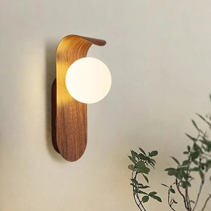 Nordic Minimalist Wood Grain LED Wall Lamp | Touch Switch | Bedroom & Hallway - Dripshop