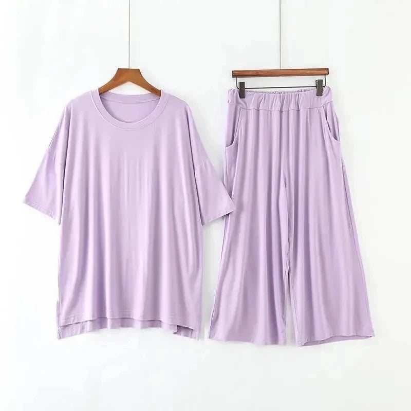 Women's Plus Size Modal Pyjama Set – Short Sleeve Soft Sleepwear (Up to 7XL/150kg) - Dripshop