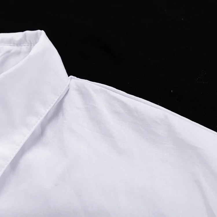 Women's Oversized White Long Shirt | Patchwork Button-Up Work Blouse