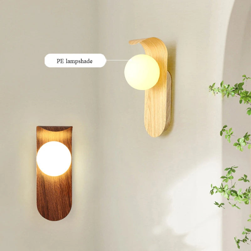 Nordic Minimalist Wood Grain LED Wall Lamp | Touch Switch | Bedroom & Hallway - Dripshop