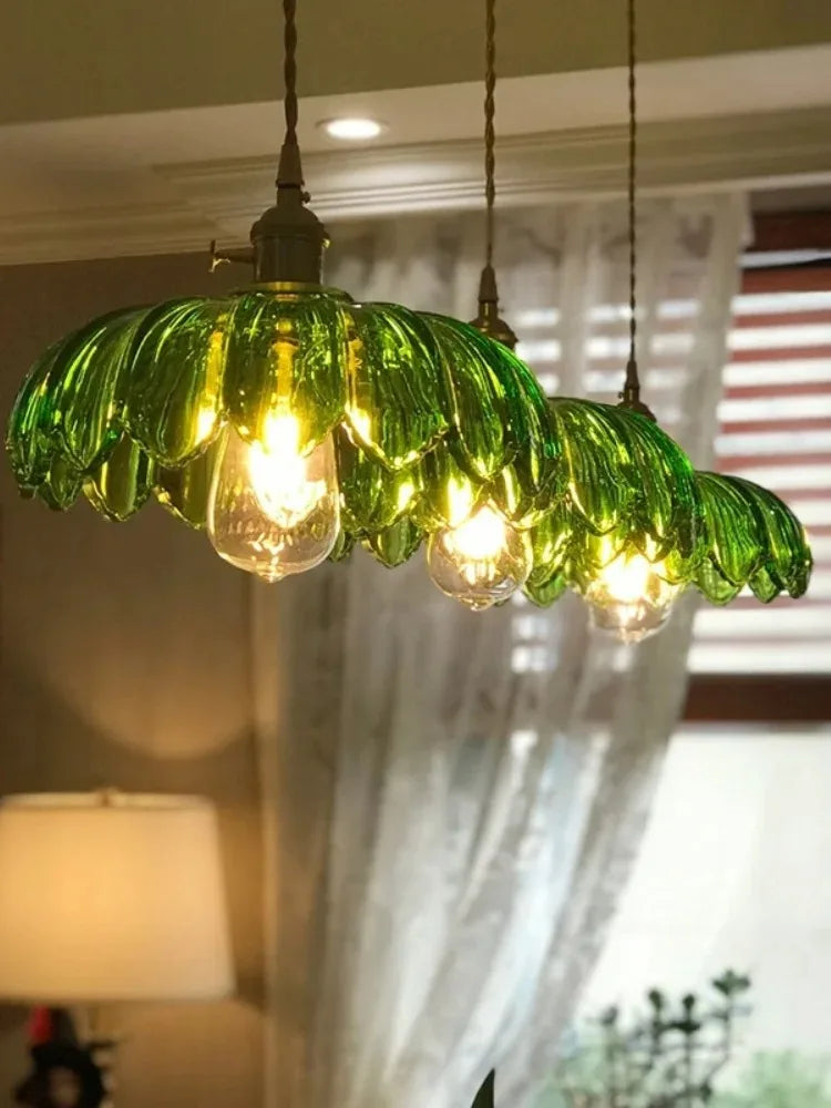 Nordic Green Glass LED Pendant Light – Copper Switch Hanging Lamp - Dripshop