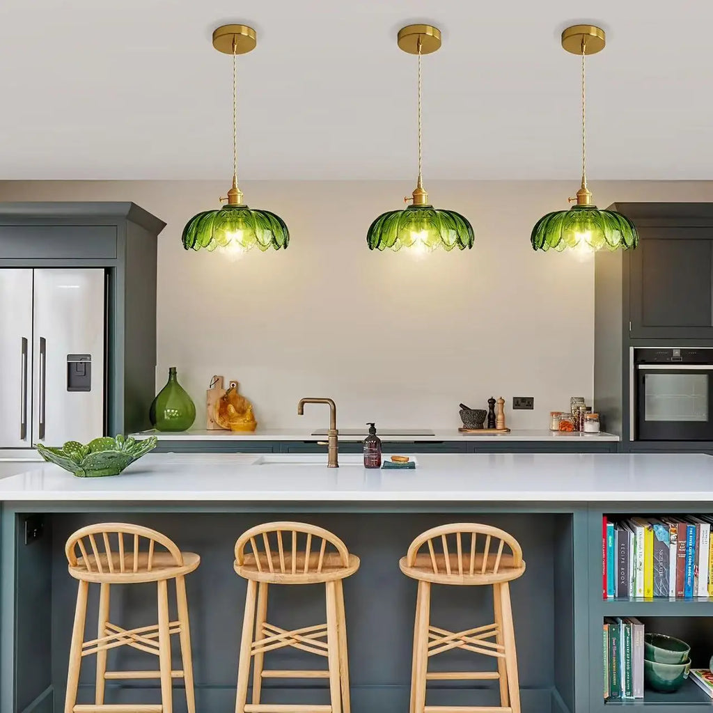 Nordic Green Glass LED Pendant Light – Copper Switch Hanging Lamp - Dripshop