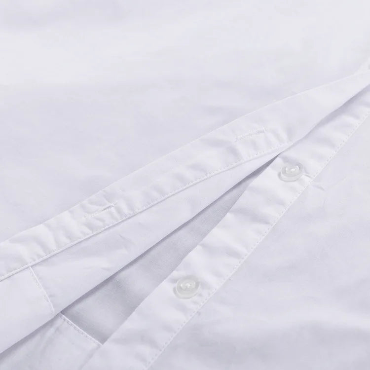 Women's Oversized White Long Shirt | Patchwork Button-Up Work Blouse