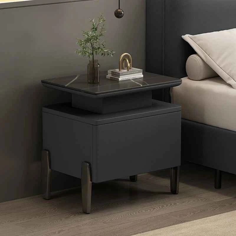 Modern Rock Board Bedside Cabinet – Large Storage Space Home Bedroom Table