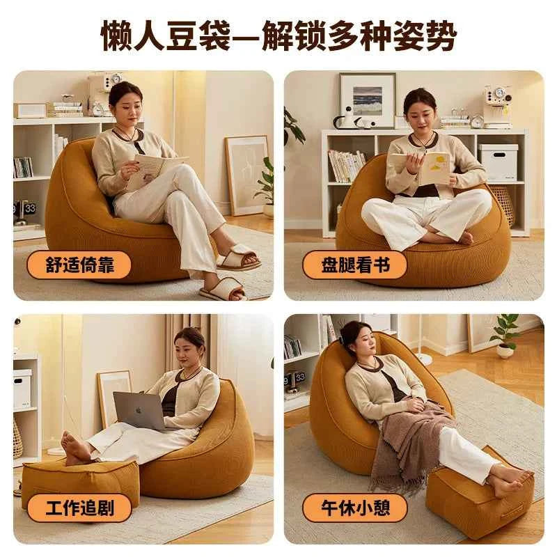 Corduroy Bean Bag Lazy Sofa – Single Bed Tatami Floor Seat for Bedroom & Balcony