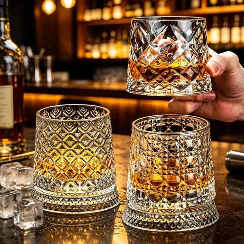 280ml Rotating Whiskey Glass – Crystal Rum & Cocktail Party Drinking Gift