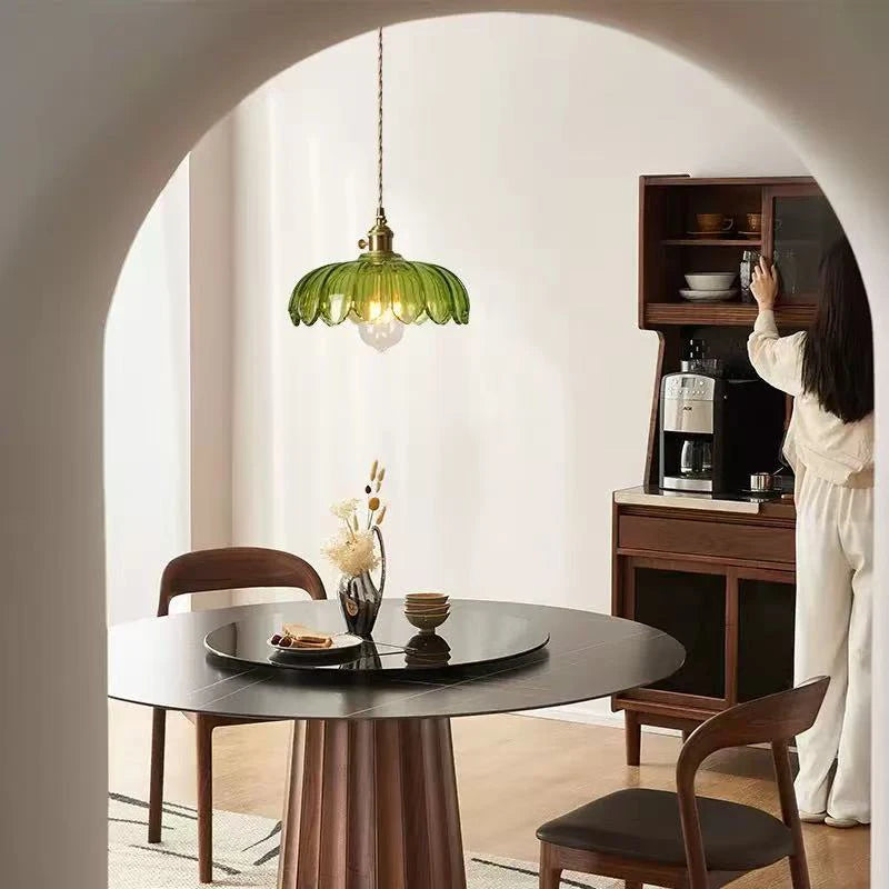 Nordic Green Glass LED Pendant Light – Copper Switch Hanging Lamp - Dripshop