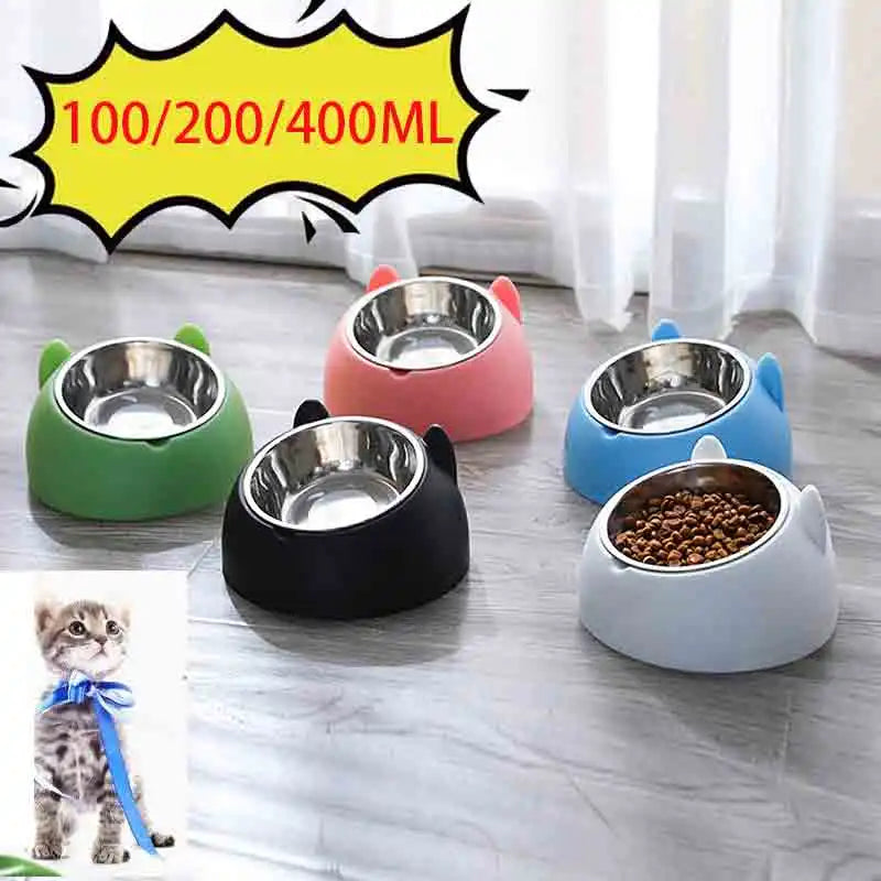 Stainless Steel Tilted Cat Bowl – Non-Slip 200ml Neck Protection Food & Water Feeder for Cats & Puppies - Dripshop