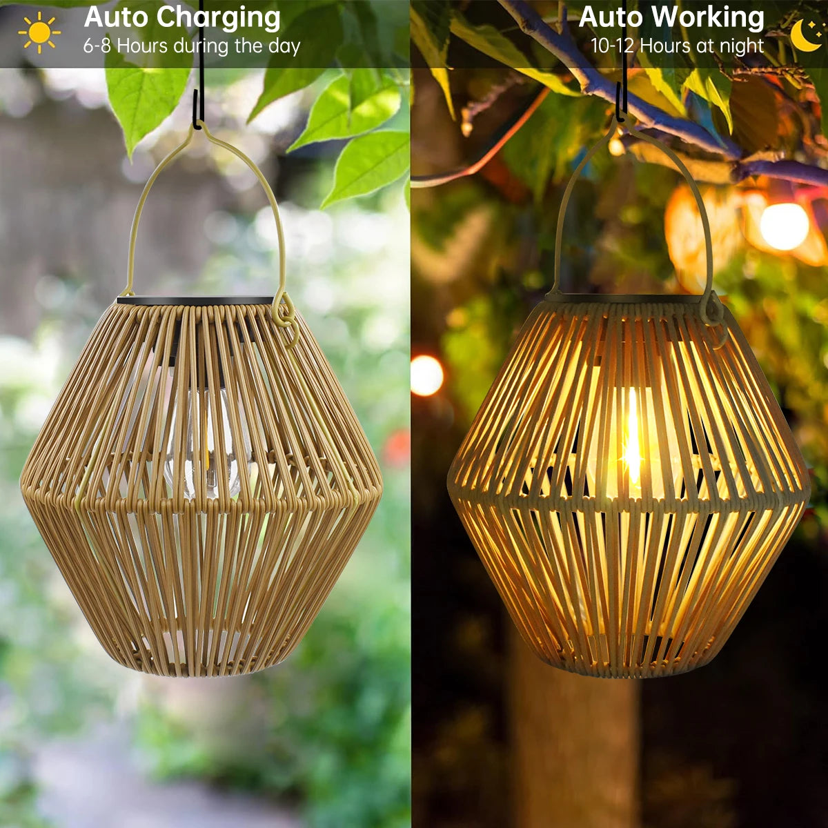 Solar Boho Rattan Lantern – Waterproof Hanging Outdoor Light for Garden, Yard & Patio - Dripshop