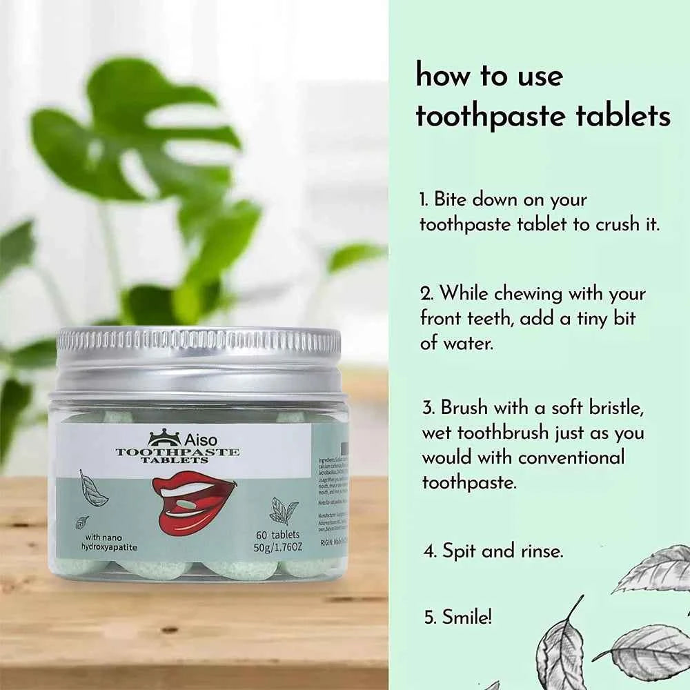 Nano Hydroxyapatite Whitening Toothpaste Tablets – 60 Chewable Tablets, Travel Size