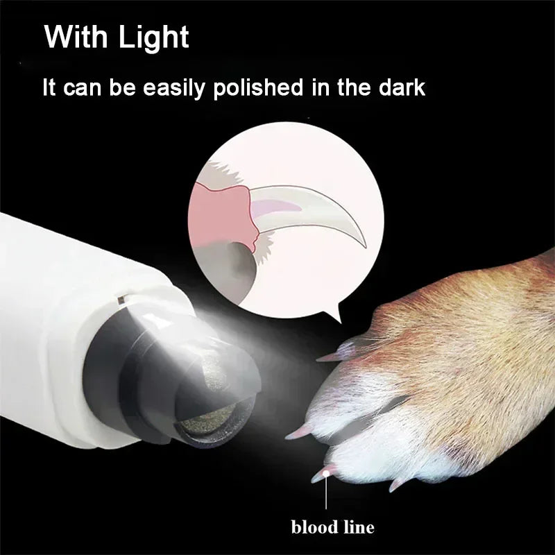 USB Rechargeable Electric Pet Nail Grinder with LED Light – Quiet & Safe