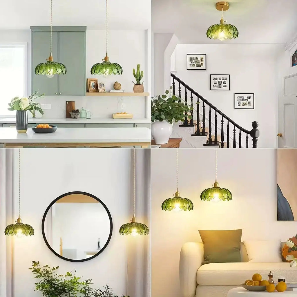 Nordic Green Glass LED Pendant Light – Copper Switch Hanging Lamp - Dripshop