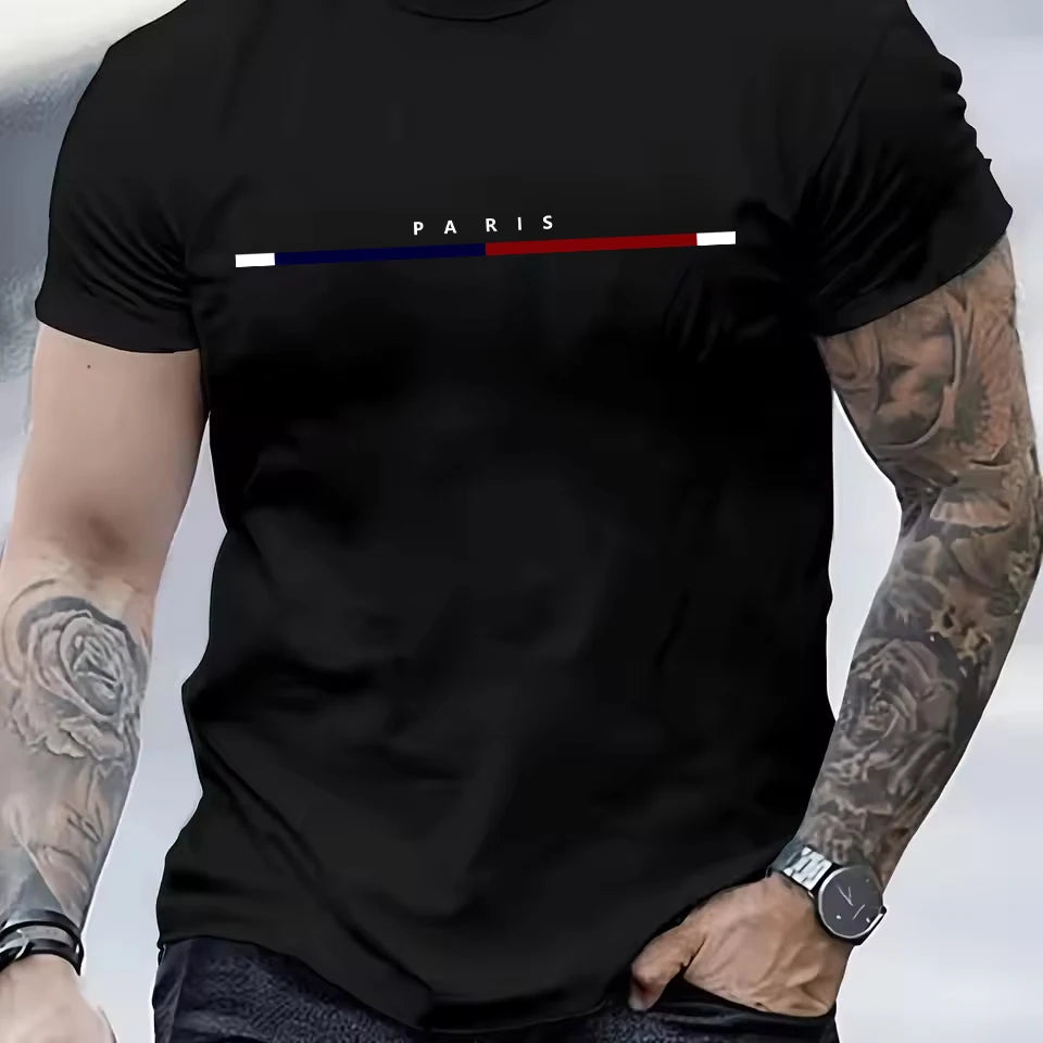 Paris Letter Print Cotton T-Shirt – Men's Casual Summer Tee - Dripshop