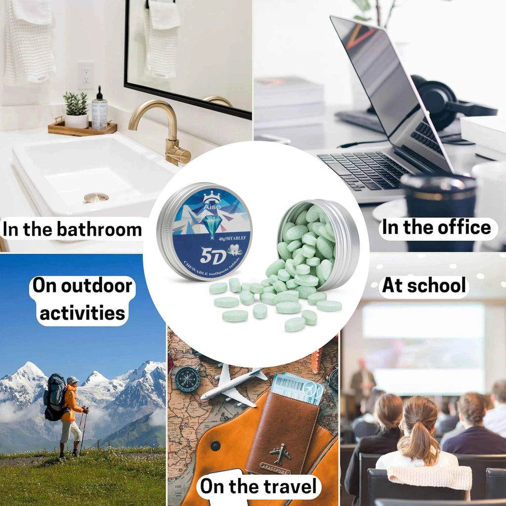Travel Mint Toothpaste Chewable Tablets – 5D All-Effect Tartar Removal & Fresh Breath