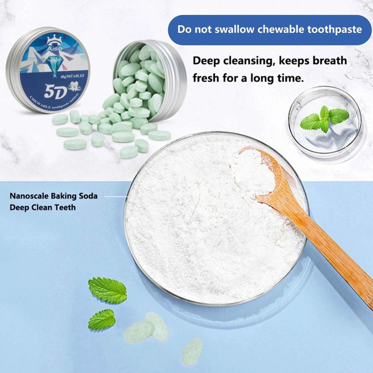 Travel Mint Toothpaste Chewable Tablets – 5D All-Effect Tartar Removal & Fresh Breath