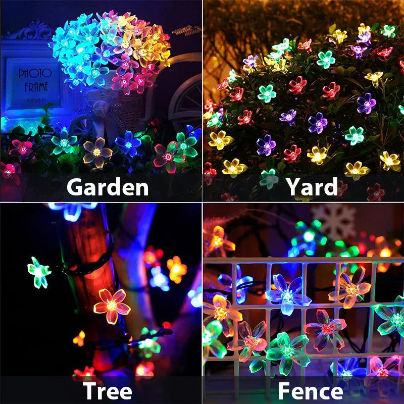 Solar Cherry Blossom LED String Lights – Outdoor Garland for Garden, Patio, Christmas & Wedding - Dripshop